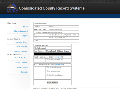 Ordering Screen